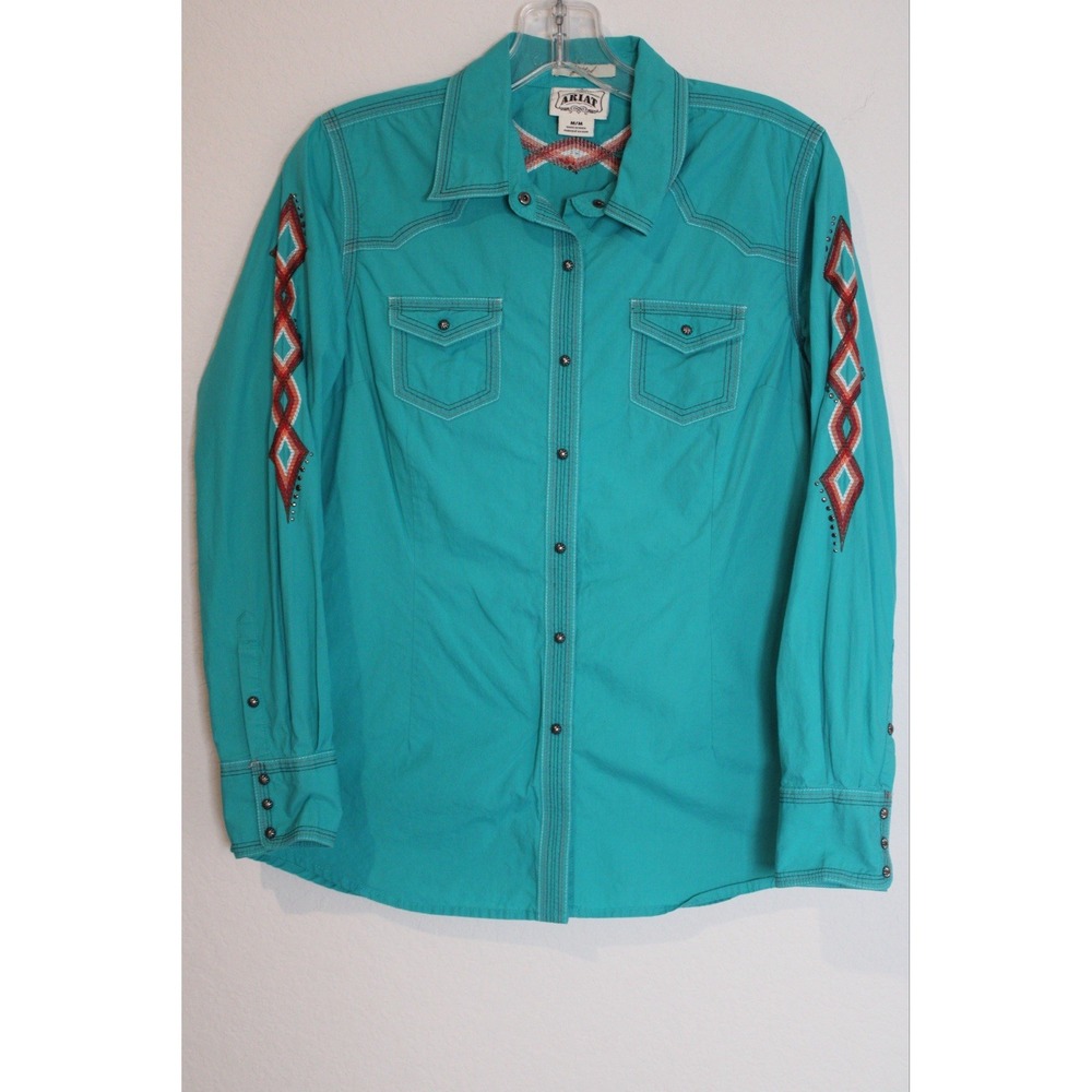 Ariat Turquoise Western Button-Down Shirt with Embroidered Sleeves
